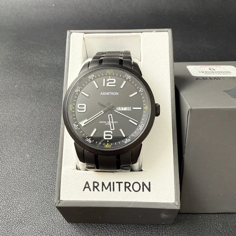 Armitron‎ 20/5490TI Men's Day/Date Black Bracelet Watch MINOR FLAW BACK SEE PH